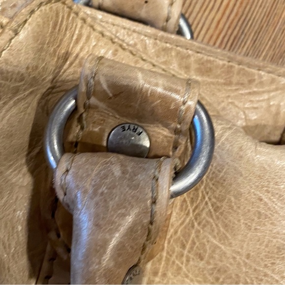 Frye Tan Shoulder Bag with Metallic Hardware and Stitched Panels - Picture 8 of 13